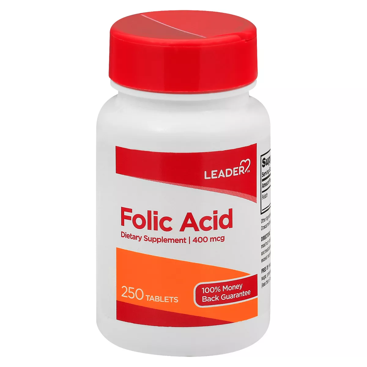 Leader Folic Acid 400 mcg Tablets, 250 Ea