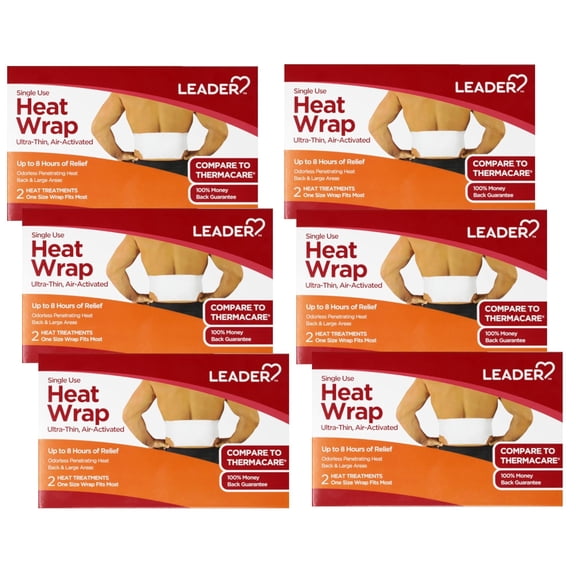 Leader Heat Wrap Ultra Thin Air Activated Back Wrap Up to 8 Hours Heat 2 Count (Pack of 6)
