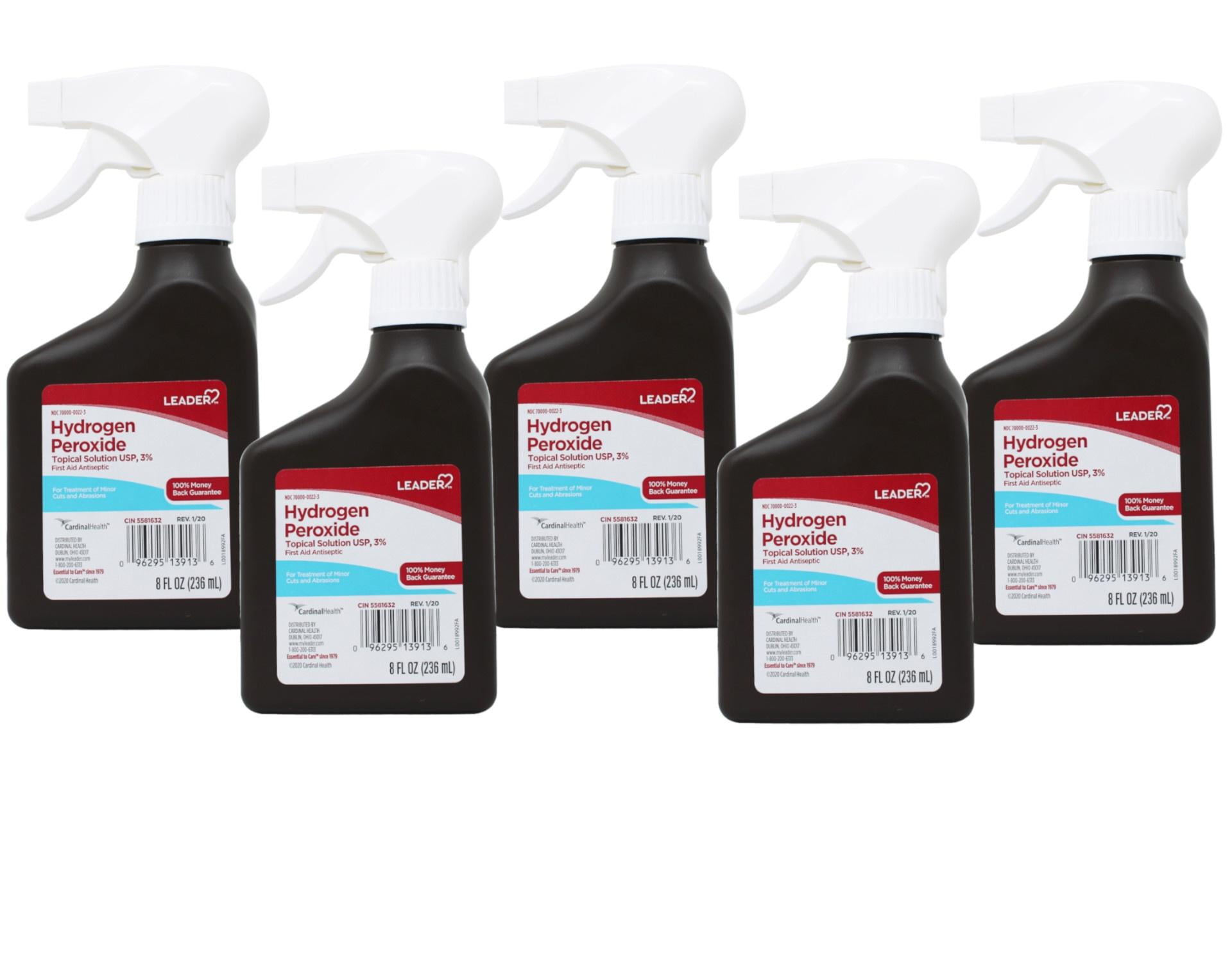 Leader Hydrogen Peroxide First Aid Antiseptic Topical Solution USP, 3 Spray Bottle 8 fl oz 5