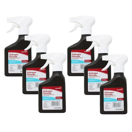 Leader Hydrogen Peroxide First Aid Antiseptic Topical Solution USP, 3% Spray Bottle 8 fl oz - 6 Pack