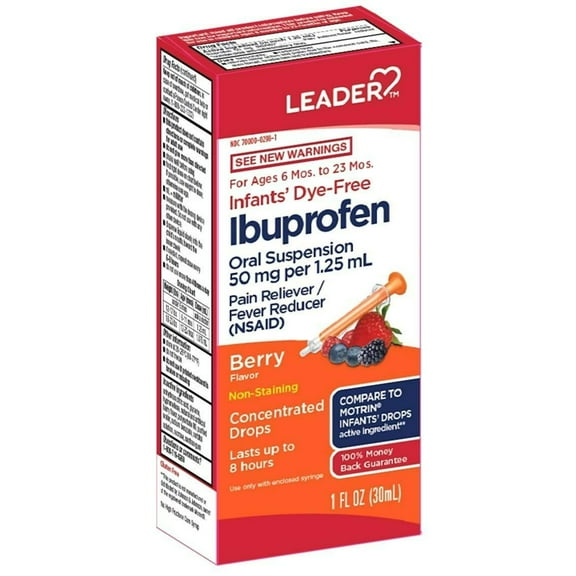 Leader Infants' Ibuprofen Oral Suspension Pain Reliever for Teething, Fever Relief, Berry Flavor, 1 oz