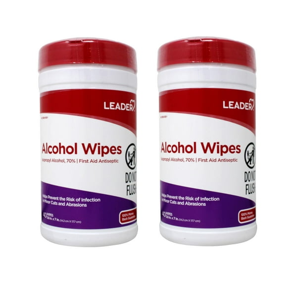 Leader Isopropyl Alcohol 70% Wipes, First Aid Antiseptic, Helps Prevent the Risk of Infection, 40 Count - 2 Pack