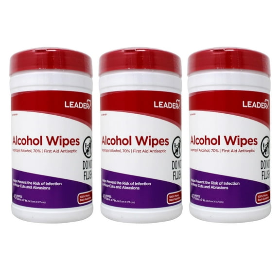 Leader Isopropyl Alcohol 70% Wipes, First Aid Antiseptic, Helps Prevent the Risk of Infection, 40 Count - 3 Pack