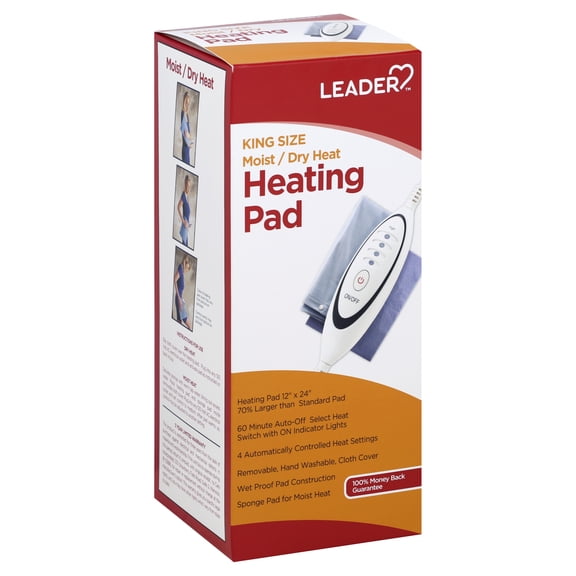 Leader King Size Moist / Dry Heating Pad W/ On Indicator Lights, 12"x14", 1ct