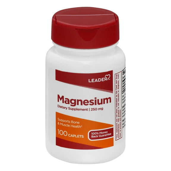 Leader Magnesium, 250mg, 100 Caplets (Pack of 1) Supports Muscle Health, Relaxation, and Daily Supplement Needs