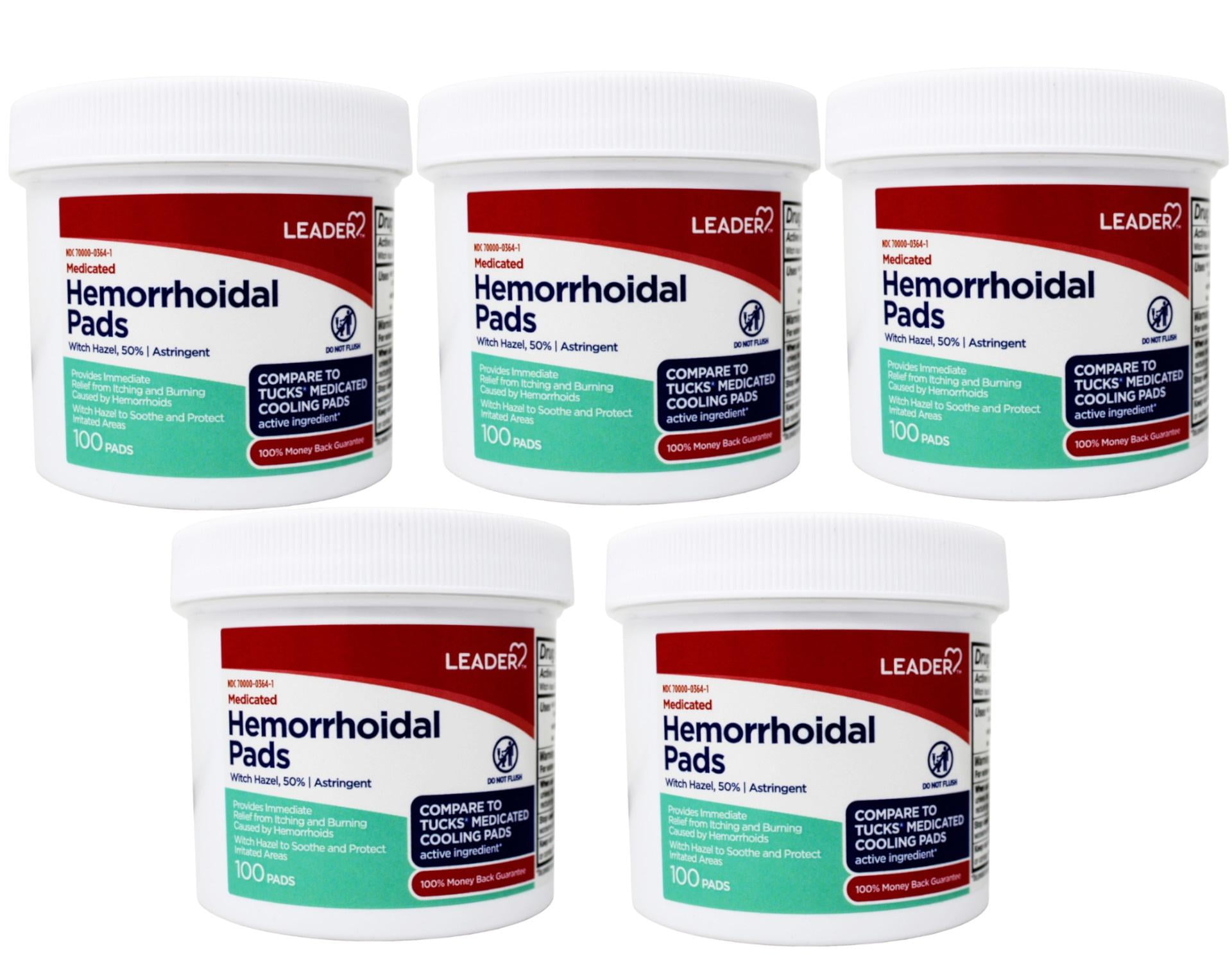 Leader Medicated Hemorrhoidal Pads Witch Hazel 50%, 100 Count - 5 Pack