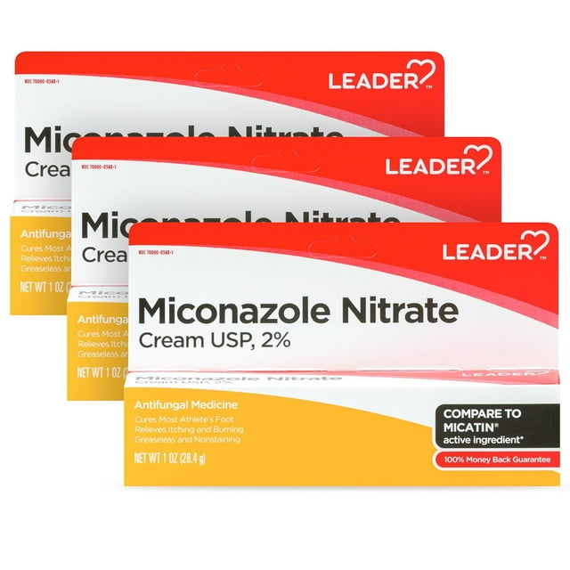 Leader Miconazole Nitrate 2 Antifungal Cream, Cures Athlete's Foot, Jock Itch and Ringworm