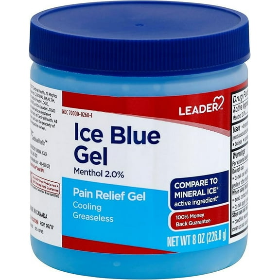 Leader Mineral Ice Blue Gel, Menthol 2%, Pain Relief Gel, Topical Analgesic, for Muscle Pain, Backache, Arthritis & Sport Injuries, for Adults and Kids 2+, Compare to Mineral Ice, 8 oz