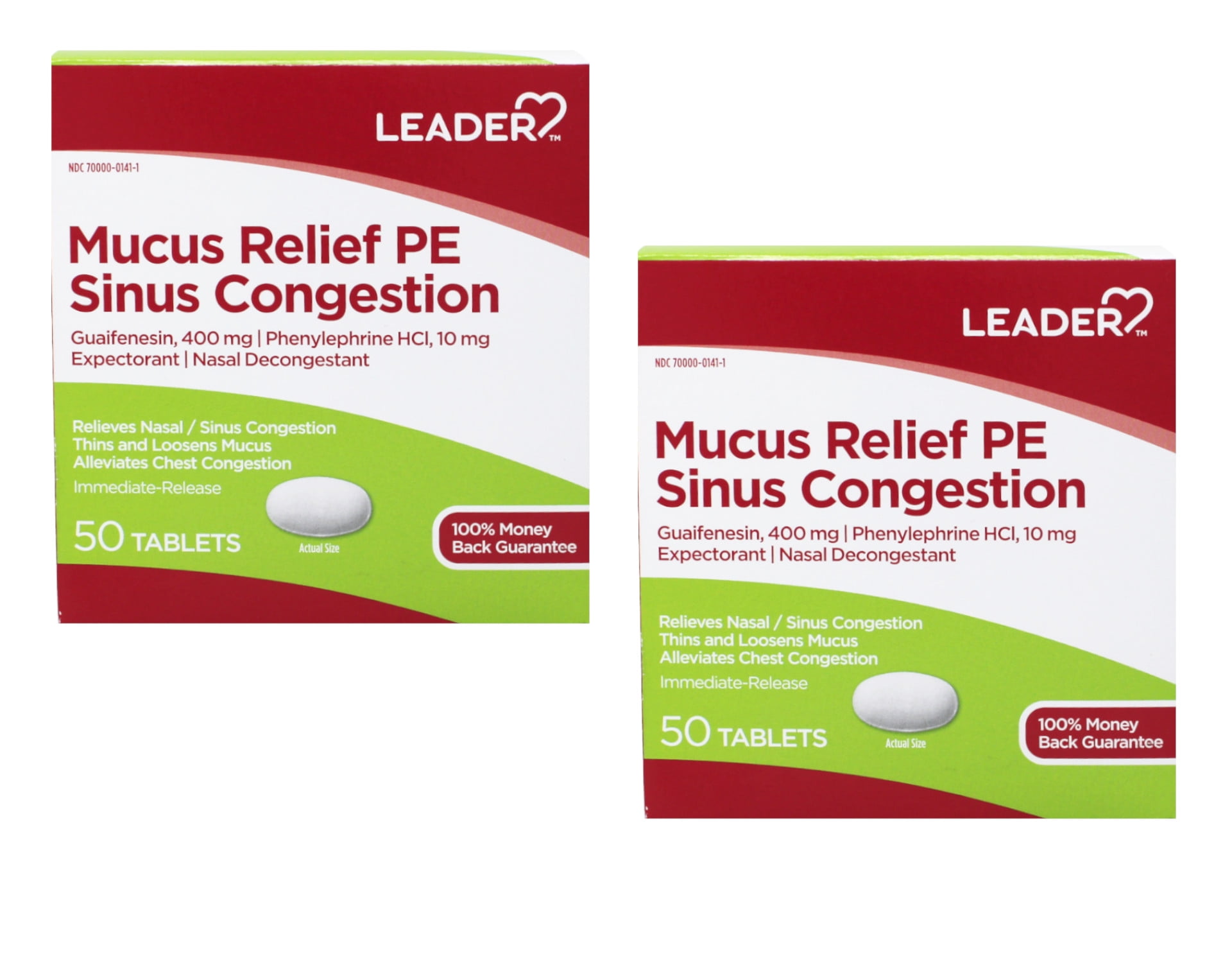Leader Mucus Relief PE Sinus Congestion with Guaifenesin and