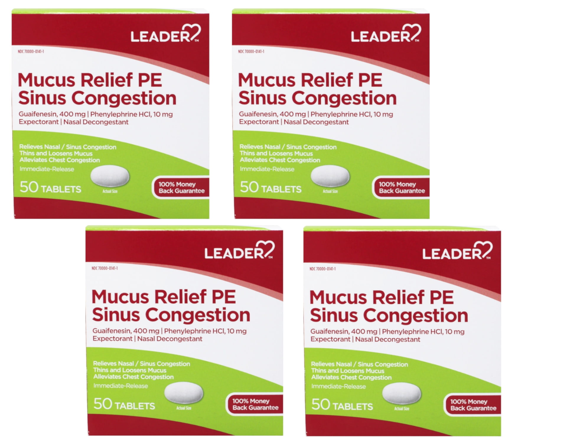 Leader Mucus Relief PE Sinus Congestion with Guaifenesin and