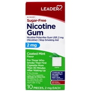 LEADER Nicotine Gum Stop Smoking Aid, 2 mg Nicotine, Sugar-Free, Coated Mint Flavor, 10 Count