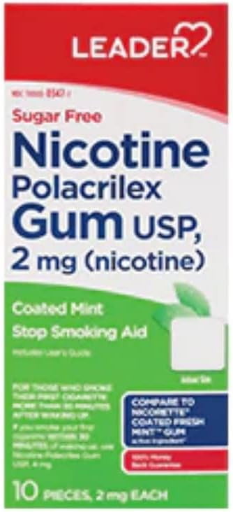 SILVER ROD PHARMACY Leader Nicotine Gum 2 Mg Mint, Sugar Free 10 Ct