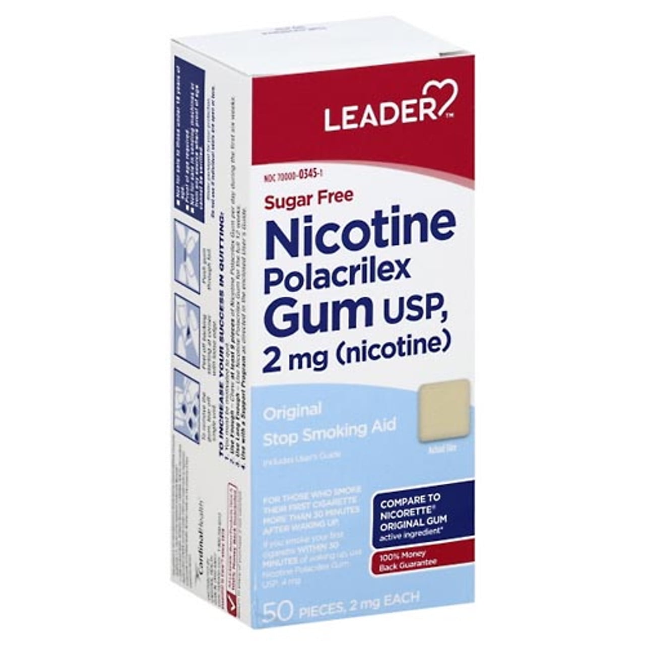 SILVER ROD PHARMACY Leader Nicotine Polacrilex Gum Original Stop Smoking Aid 2 mg 50 Count, 1 Ea