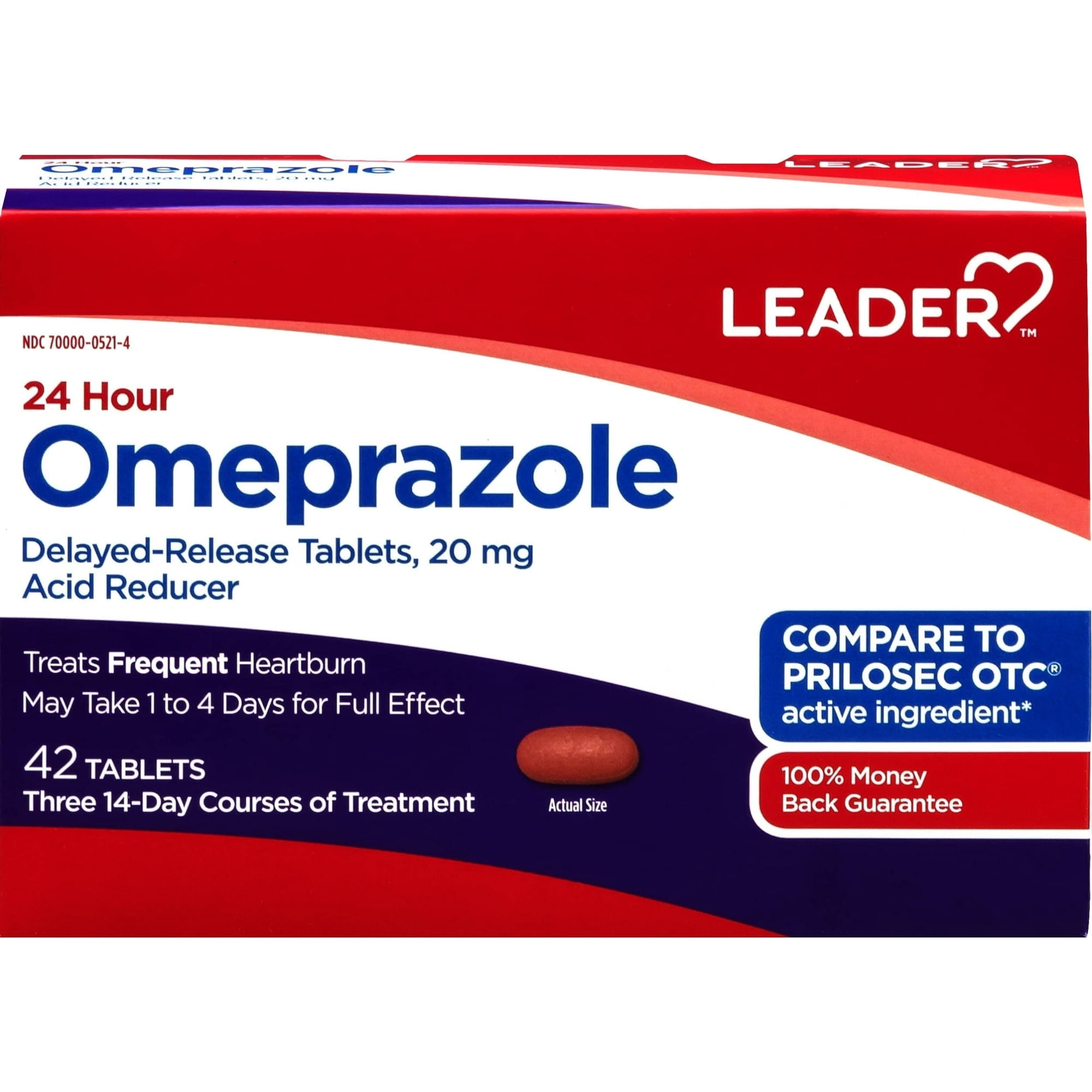 Leader Omeprazole Delayed Release Acid Reducer Tablets for Acid Reducer, 42 Count