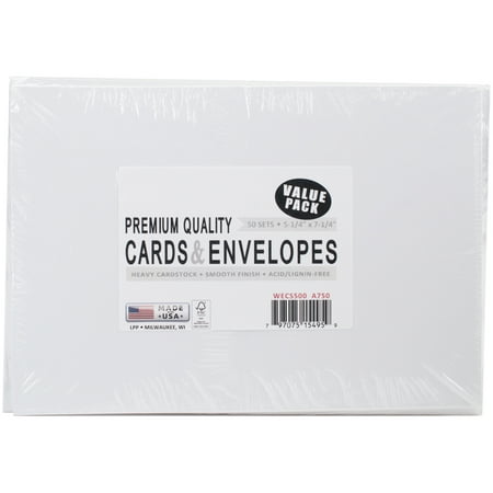 Leader Paper Products 7329006 Leader A7 Greeting Cards W/envelopes [5.25"x7.25"] 50/pkg-white
