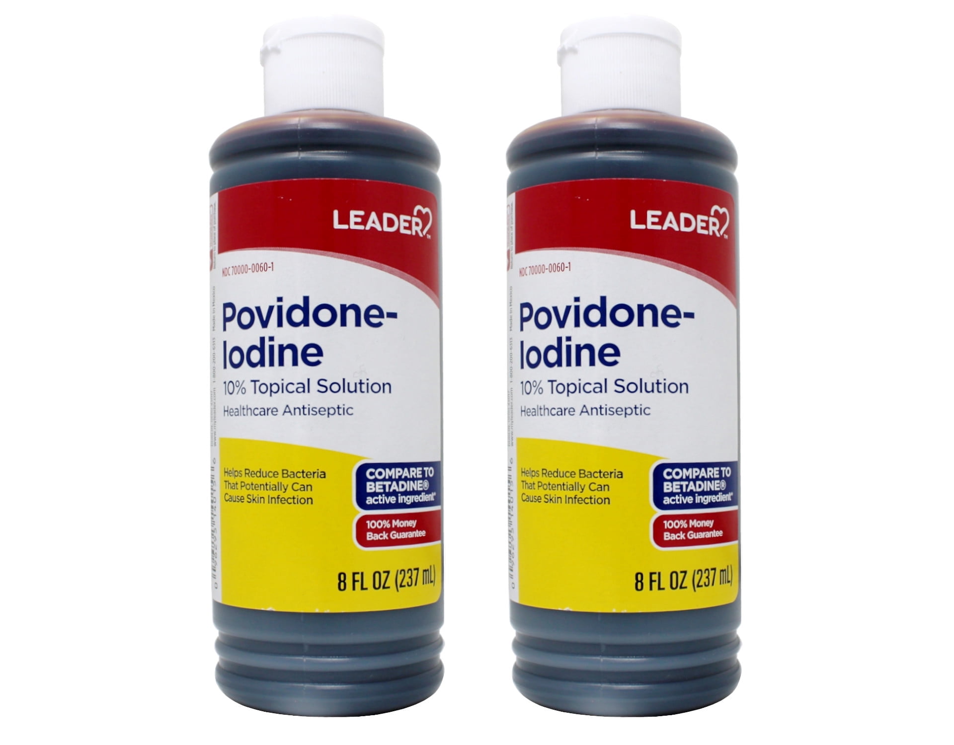 Leader Povidone Iodine 10% Prep Solution USP, First Aid Antiseptic Wound Cleanser, Wound Wash, Antiseptic Soap (8 Fl Oz, Pack of 2)