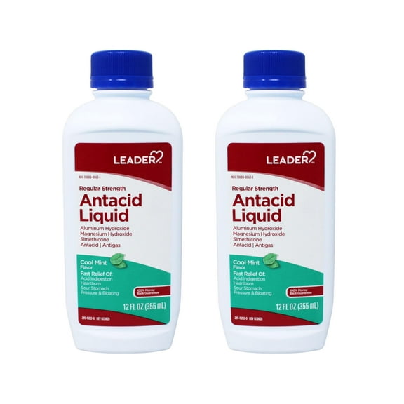 Leader Regular Strength Antacid Liquid, Cool Mint, 12 fl oz - 2 Pack