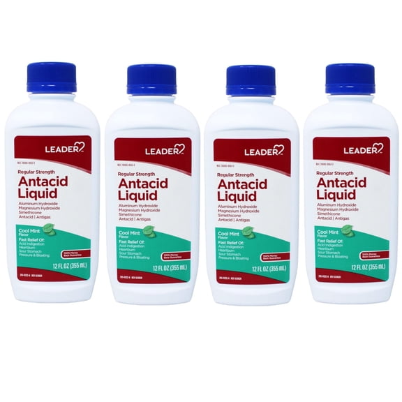 Leader Regular Strength Antacid Liquid, Cool Mint, 12 fl oz - 4 Pack