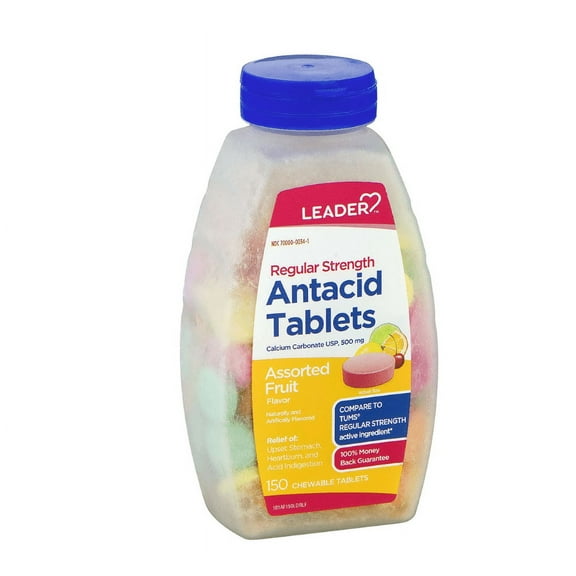 Leader Regular Strength Antacid Tablets, Assorted Fruit - 150 Count