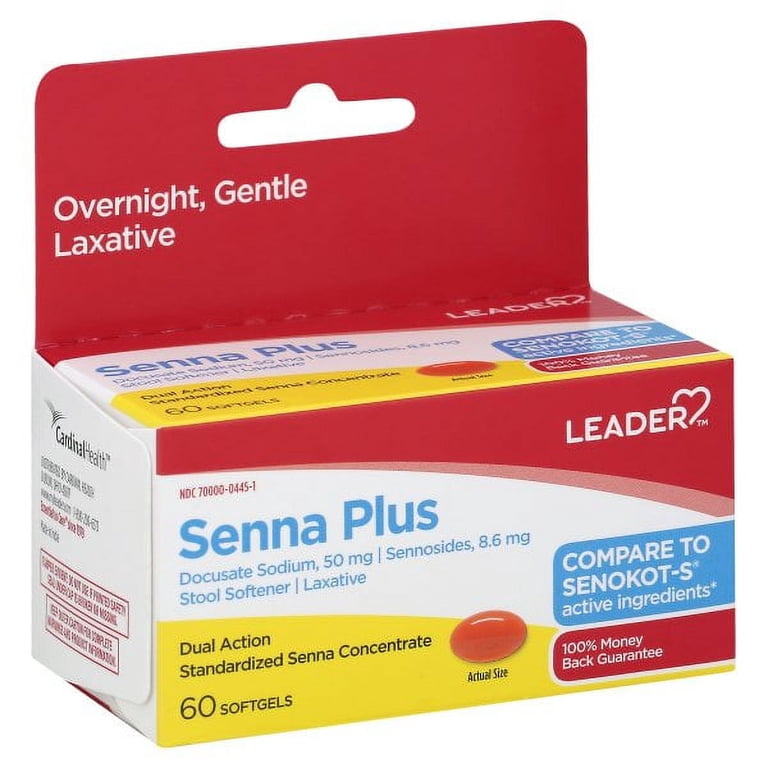 Leader Senna Plus Laxative & Stool Softener Soft gels, 60 Count