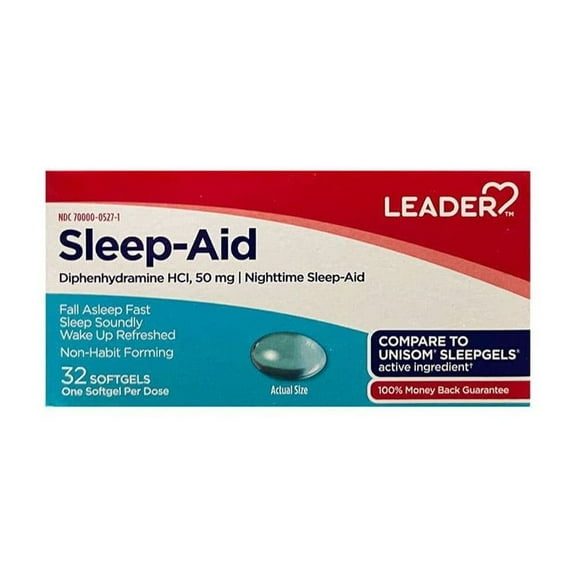 Leader Sleep Aid, 50 mg Diphenhydramine HCl, 32 Count