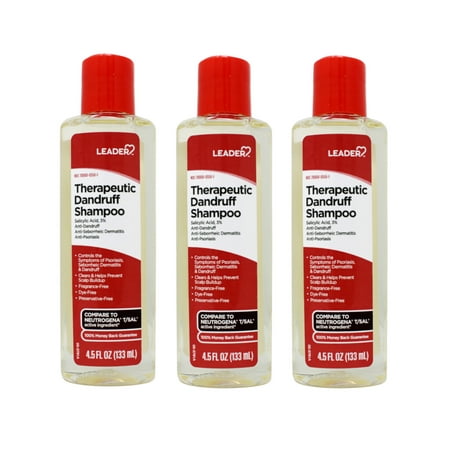 Leader Therapeutic Dandruff Shampoo Anti-Dandruff, Anti-Seborrheic Dermatitis and Anti-Psoriasis - salicylic acid Shampoo 4.5 Fl Oz (133 ml) - 3 Pack