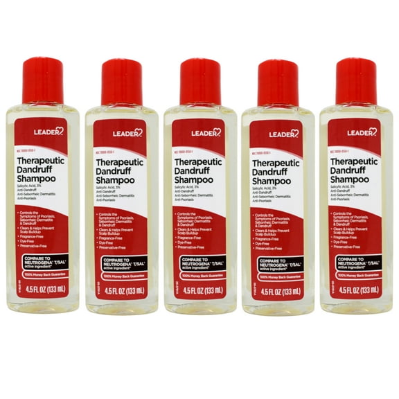 Leader Therapeutic Dandruff Shampoo Anti-Dandruff, Anti-Seborrheic Dermatitis and Anti-Psoriasis - salicylic acid Shampoo 4.5 Fl Oz (133 ml) - 5 Pack
