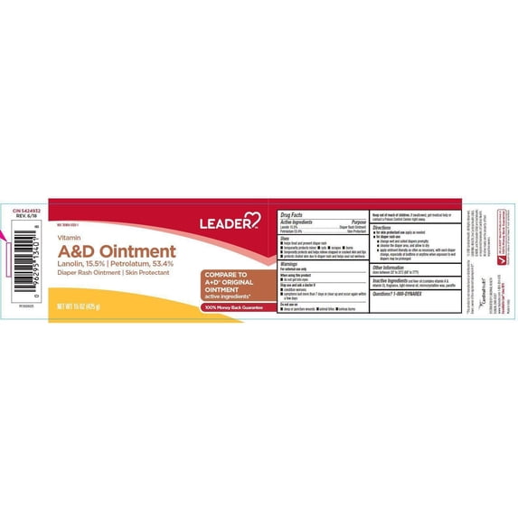 Leader Vitamin A&D Diaper Rash Ointment, 15 oz