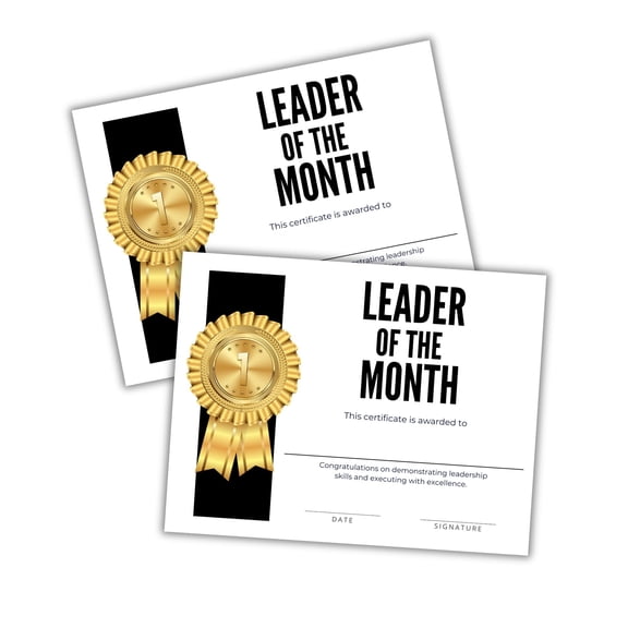 Leader of The Month Award 30pk 8.5x11 Student Recognition Certificate Department Corporate to Frame Staff Employee Appreciation Company