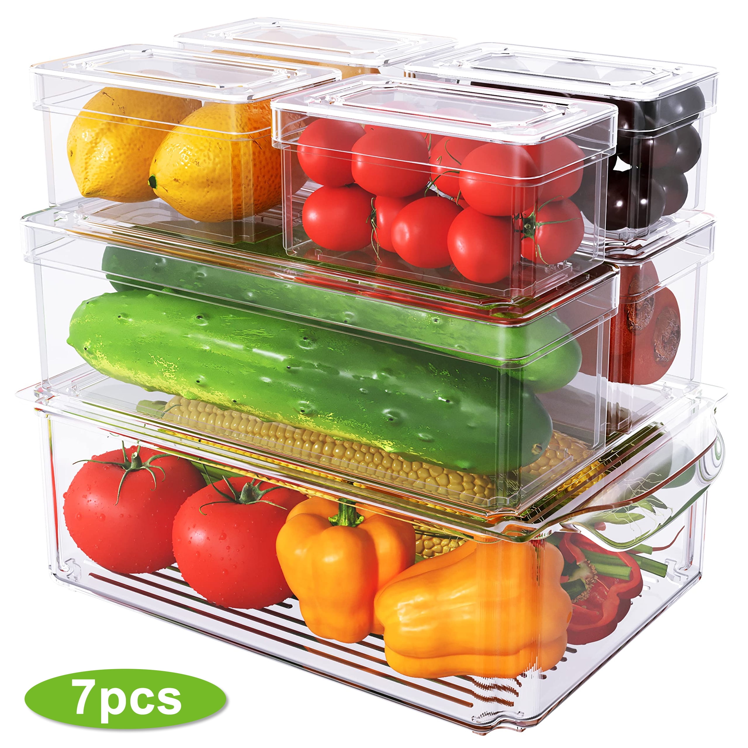 LeaderPro 7 Pcs Plastic Freezer Small Containers, Stackable Fridge