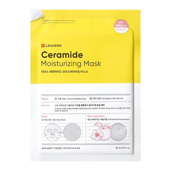 LEADERS Insolution Ceramide Moisturizing Mask - Hydrates, Moisturizes, Nourishes Rough & Dry Skin | Strengthens Skin Barrier, Easy Peel Pouch, Safe & Gentle for All Skin Types - 5 Sheets