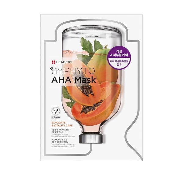 I'MPHYTO Leaders Facial Mask 10 Sheet AHA Vegan Mask | Exfoliating& Vitality Skin Care | Plant-Derived Ingredients | Papaya Fruit Extract | Certified Vegan | Natural Cellulose Sheet