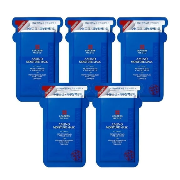 Leaders Mediu Amino Moisture Hydrating Facial Sheet Mask | Natural Mineral Water, Hyaluronic Acid, Ceramide | Anti-Aging, Soothes Dry Skin, Enhances Elasticity (5 Sheets)