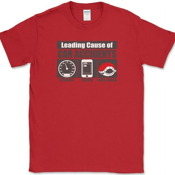 Leading Cause of Accidents T-Shirt Funny Video Game Humor Novelty Tee - Red, S