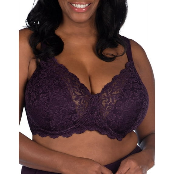 Leading Lady Ava Scalloped Lace Underwire Full Figure Bra Blackberry Wine 5044