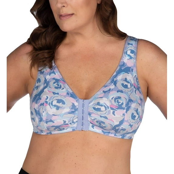 LEADING LADY Women's Plus Size Sleep Leisure Cotton Bra, Blue Lavender Rose, 36AB