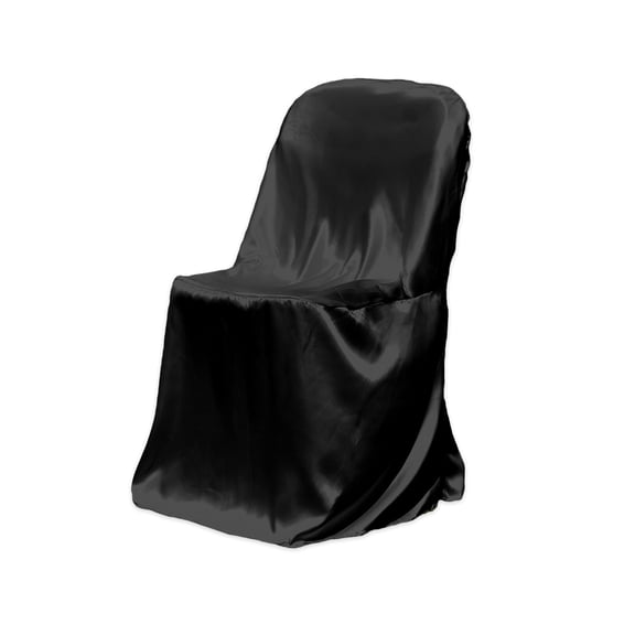Leading Linens 1 pc Black Satin Folding Chair Covers - Premium Durable Slipcovers for Party Events Wedding Reception Restaurant Dining Decorations