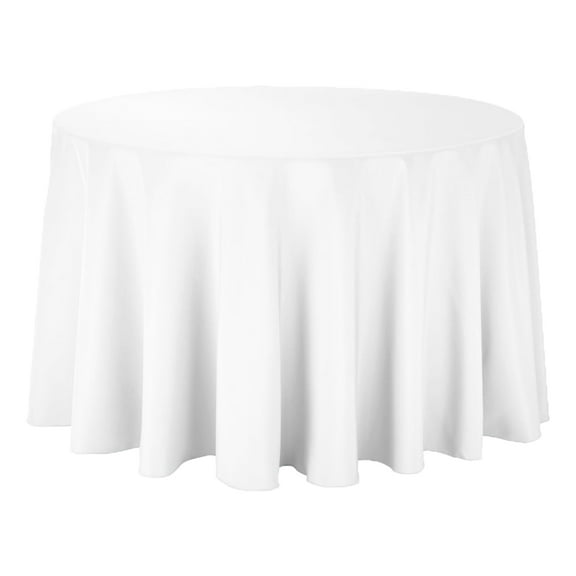 Leading Linens 108 Inch Round White Polyester Tablecloth - Stain & Wrinkle Resistant Washable Dining Table Cover for Wedding Reception Banquet Party Event