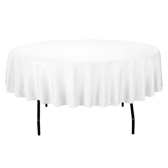 Leading Linens 12 pc 90 Inch Round White Polyester Tablecloths - Stain & Wrinkle Resistant Washable Dining Table Cover for Wedding Reception Banquet Party Event