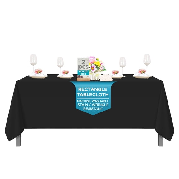 Leading Linens 2 pc 60x120 Inch Rectangle Black Polyester Tablecloths - Stain & Wrinkle Resistant Washable Dining Table Cover for Wedding Reception Banquet Party Event