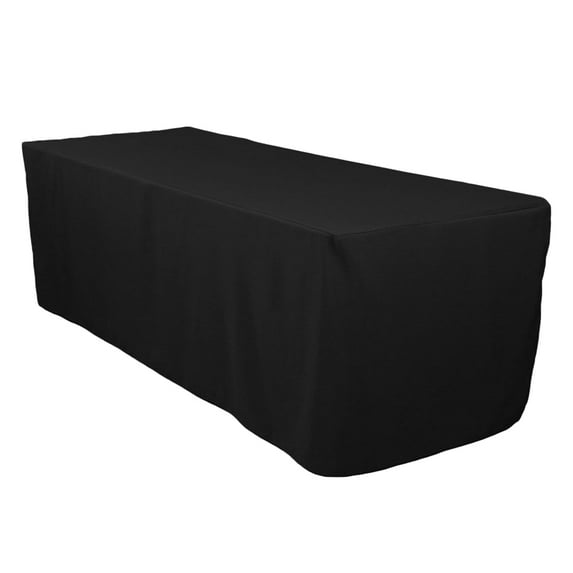 Leading Linens 2 pc 8 ft Rectangular Fitted Black Polyester Tablecloths - Stain & Wrinkle Resistant Washable Dining Table Cover for Wedding Reception Banquet Party Event