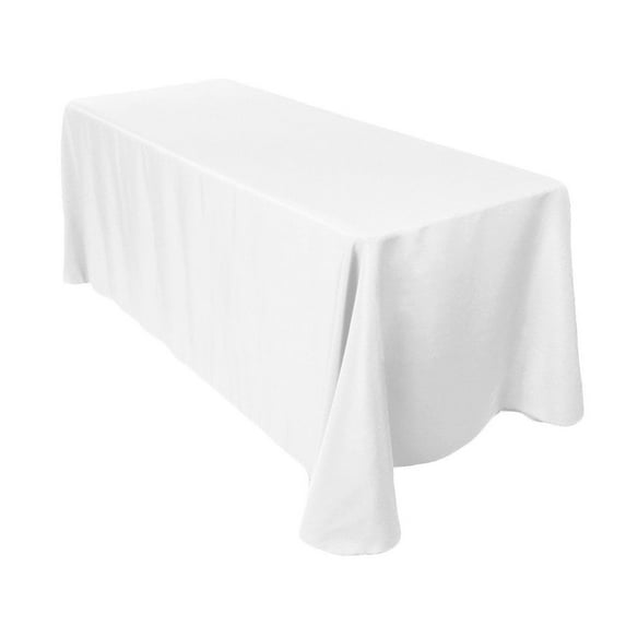 Leading Linens 5 pc 90x156 Inch Rectangle White Polyester Tablecloths - Stain & Wrinkle Resistant Washable Dining Table Cover for Wedding Reception Banquet Party Event