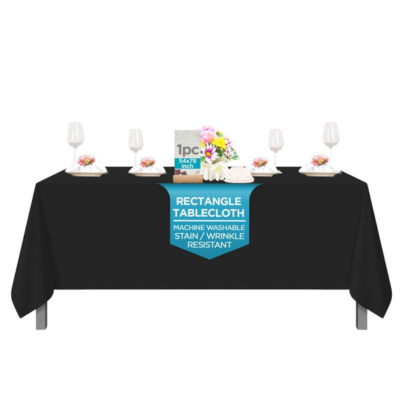 Leading Linens 54x78 Inch Rectangle Black Polyester Tablecloth - Stain & Wrinkle Resistant Washable Dining Table Cover for Wedding Reception Banquet Party Event