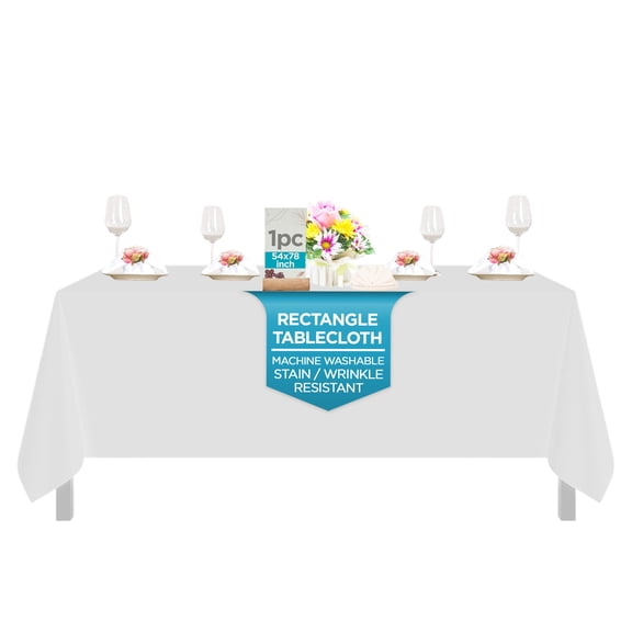 Leading Linens 54x78 Inch Rectangle White Polyester Tablecloth - Stain & Wrinkle Resistant Washable Dining Table Cover for Wedding Reception Banquet Party Event