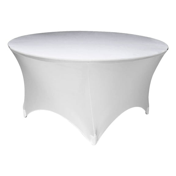 Leading Linens 60 Inch Round White Spandex Tablecloth - Stain & Wrinkle Resistant Washable Stretch Tight Dining Table Cover for Wedding Reception Banquet Party Event