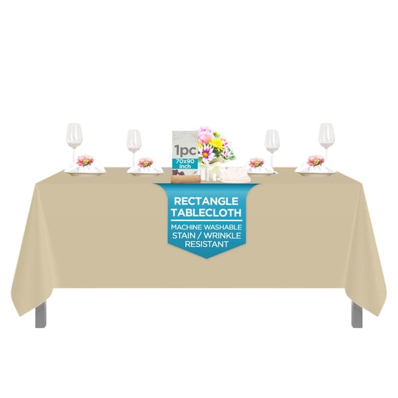 Leading Linens 70x90 Inch Rectangle Ivory Polyester Tablecloth - Stain & Wrinkle Resistant Washable Dining Table Cover for Wedding Reception Banquet Party Event