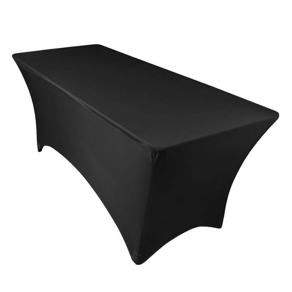 Leading Linens 8 ft Rectangular Fitted Black Spandex Tablecloth - Stain & Wrinkle Resistant Washable Stretch Tight Dining Table Cover for Wedding Reception Banquet Party Event