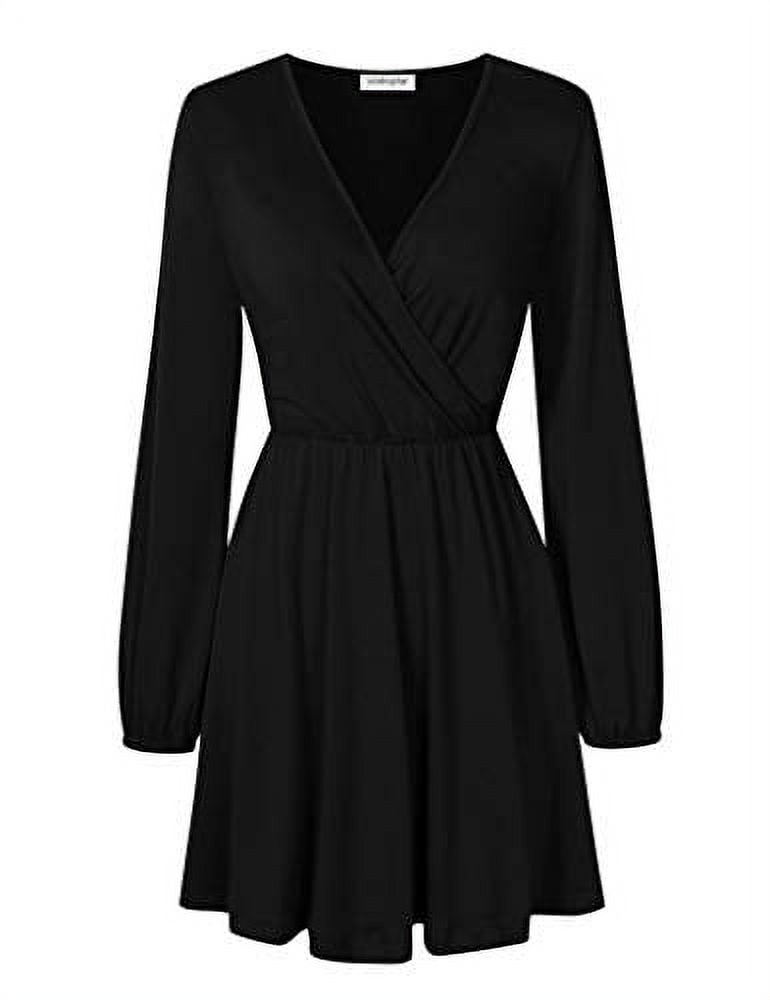 Leadingstar Women Solid Long Sleeve Elastic Waist Wrap V-Neck Fit Flare  Dress Burgundy L - Walmart.com