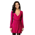 thumbnail image 1 of Leadingstar Women Solid Long Sleeve Elastic Waist Wrap V-Neck Fit Flare Dress Burgundy L, 1 of 9