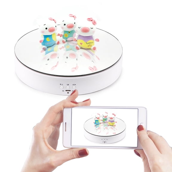 Motorized Rotating Display Stand, 7.7in Mirror Top Photography Turntable for 3D Scanner Models, Videos, Product Showcase(White Base)